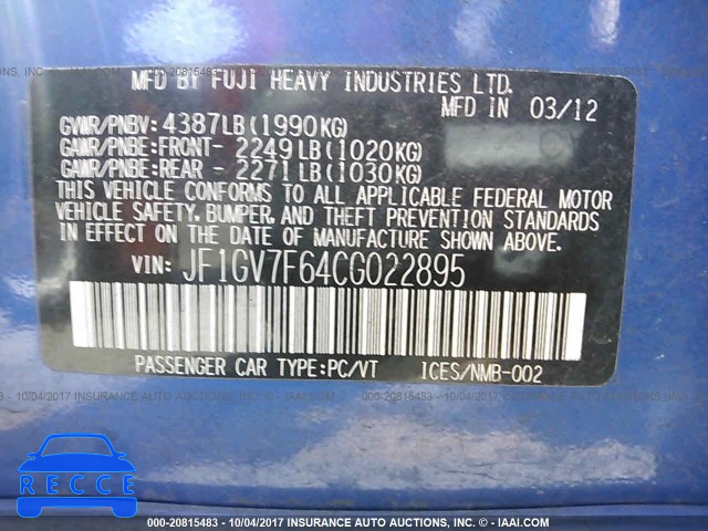 2012 Subaru Impreza WRX JF1GV7F64CG022895 image 8