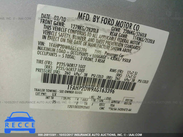 2010 Ford Taurus SE 1FAHP2DW9AG163396 image 8