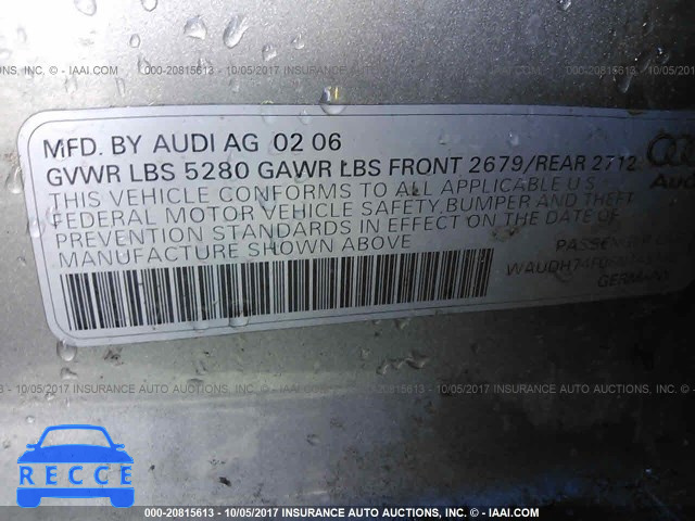 2006 Audi A6 3.2 QUATTRO WAUDH74F06N145128 image 8