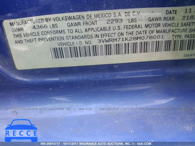 2008 Volkswagen Jetta 3VWRM71K28M078001 image 8