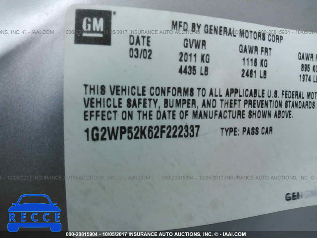 2002 PONTIAC GRAND PRIX 1G2WP52K62F222337 image 8