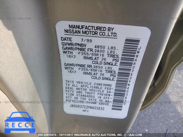 2000 Nissan Pathfinder JN8AR07S2YW403430 image 8