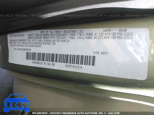 2006 Subaru Legacy OUTBACK 2.5I LIMITED 4S4BP62C366358189 image 8