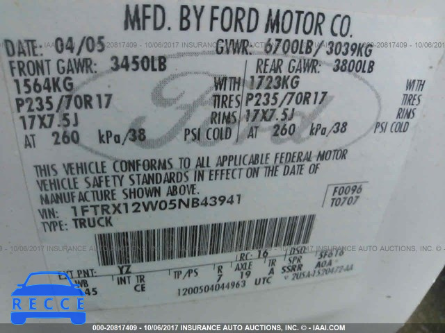 2005 Ford F150 1FTRX12W05NB43941 image 8