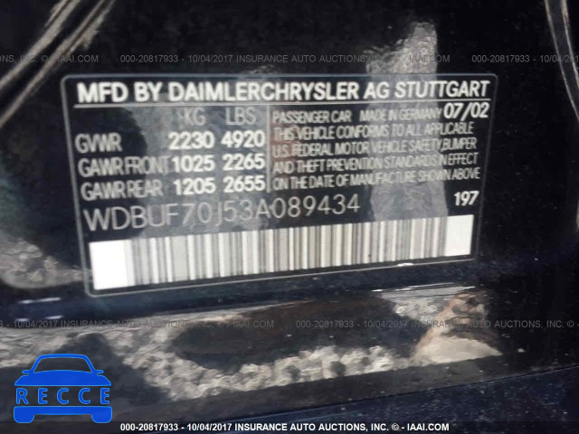 2003 Mercedes-benz E WDBUF70J53A089434 зображення 8