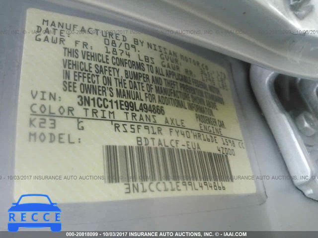 2009 Nissan Versa 3N1CC11E99L494866 image 8