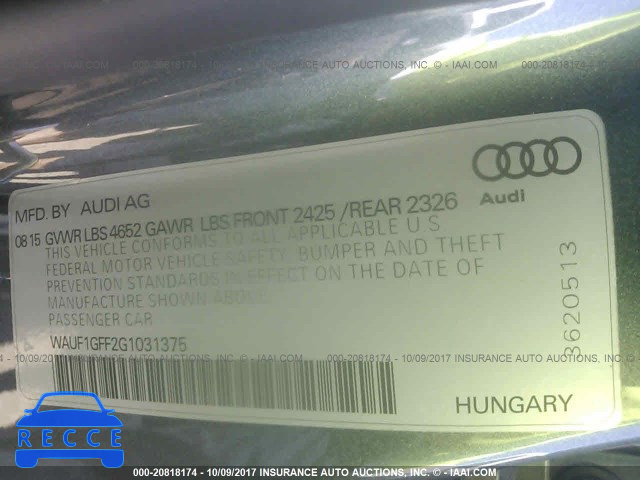 2016 Audi S3 PRESTIGE WAUF1GFF2G1031375 image 8