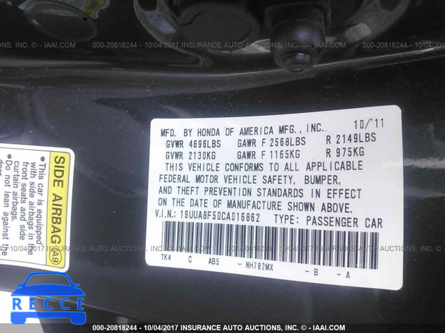 2012 Acura TL 19UUA8F50CA016862 image 8