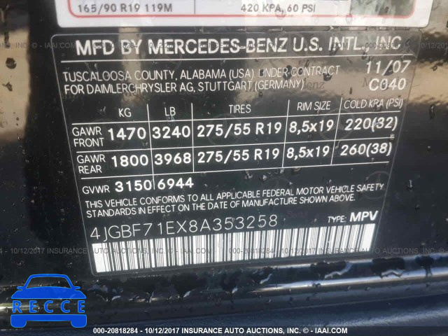 2008 Mercedes-benz GL 4JGBF71EX8A353258 Bild 8