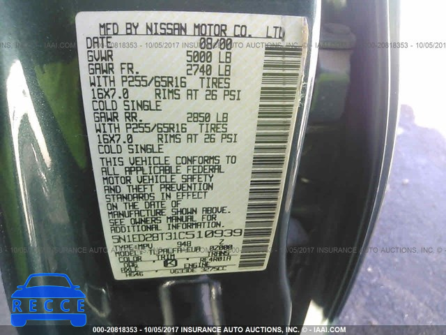 2001 Nissan Xterra XE/SE 5N1ED28T31C510939 image 8