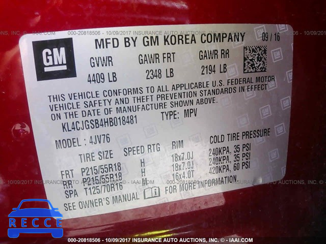 2017 BUICK ENCORE ESSENCE KL4CJGSB4HB018481 Bild 8
