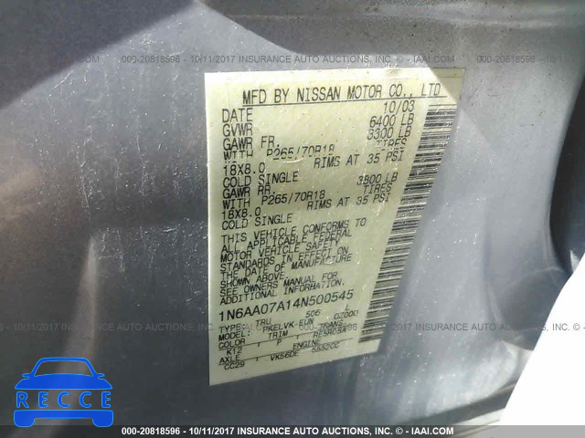 2004 Nissan Titan XE/SE/LE 1N6AA07A14N500545 image 8
