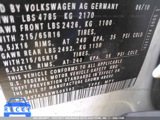 2011 Volkswagen Tiguan S/SE/SEL WVGAV7AX6BW505563 image 8