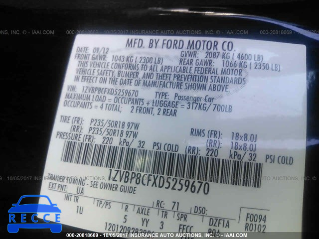 2013 Ford Mustang GT 1ZVBP8CFXD5259670 зображення 8