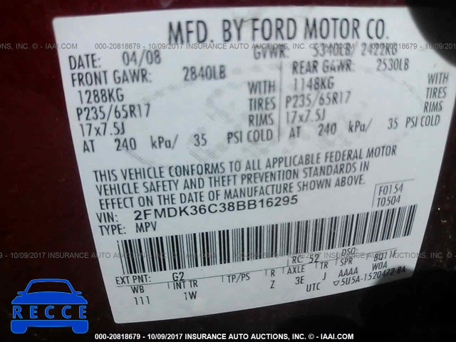 2008 Ford Edge SE 2FMDK36C38BB16295 image 8