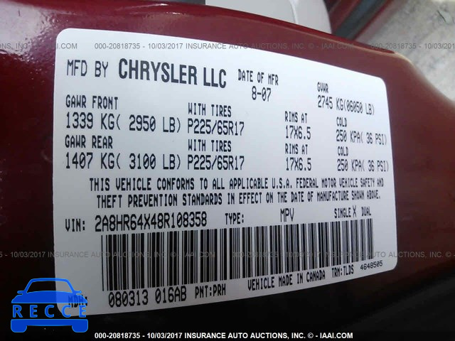 2008 Chrysler Town and Country 2A8HR64X48R108358 image 8