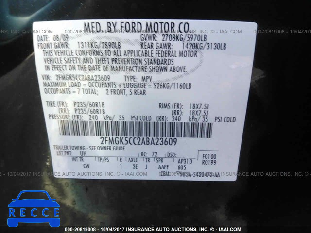 2010 Ford FLEX SEL 2FMGK5CC2ABA23609 image 8