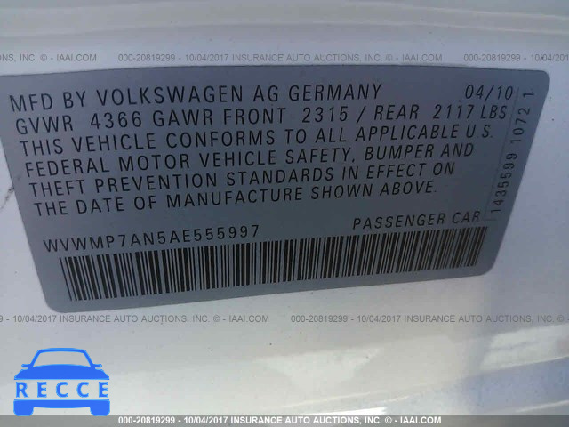 2010 Volkswagen CC SPORT WVWMP7AN5AE555997 image 8