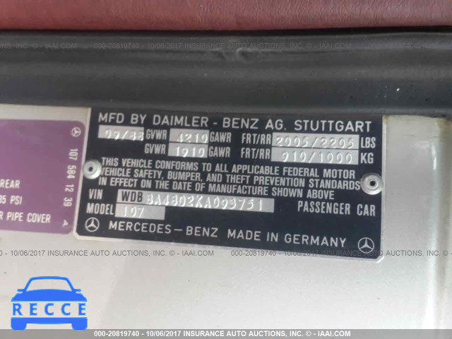 1989 Mercedes-benz 560 SL WDBBA48D2KA093751 зображення 8