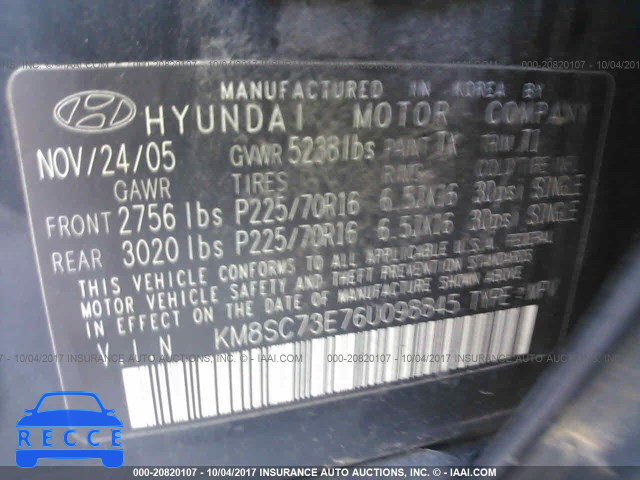 2006 Hyundai Santa Fe KM8SC73E76U098845 image 8