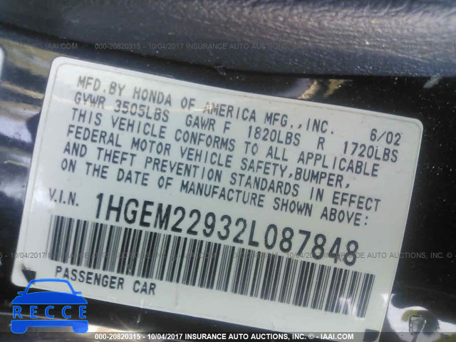 2002 Honda Civic 1HGEM22932L087848 image 8