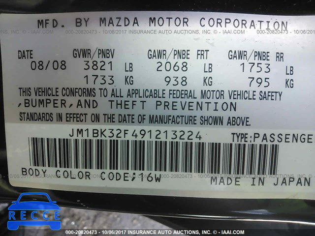 2009 Mazda 3 JM1BK32F491213224 image 8