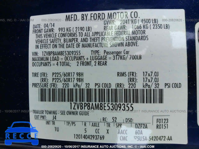2014 Ford Mustang 1ZVBP8AM8E5309355 Bild 8