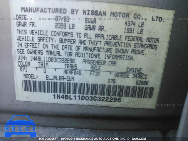 2003 Nissan Altima 1N4BL11D03C322296 image 8