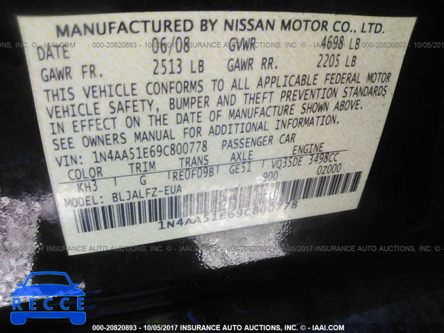 2009 Nissan Maxima 1N4AA51E69C800778 image 8