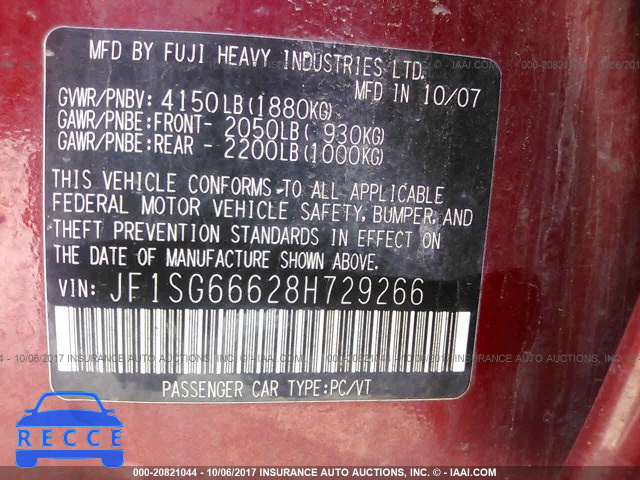 2008 Subaru Forester SPORTS 2.5X/SPORTS 2.5XT JF1SG66628H729266 Bild 8
