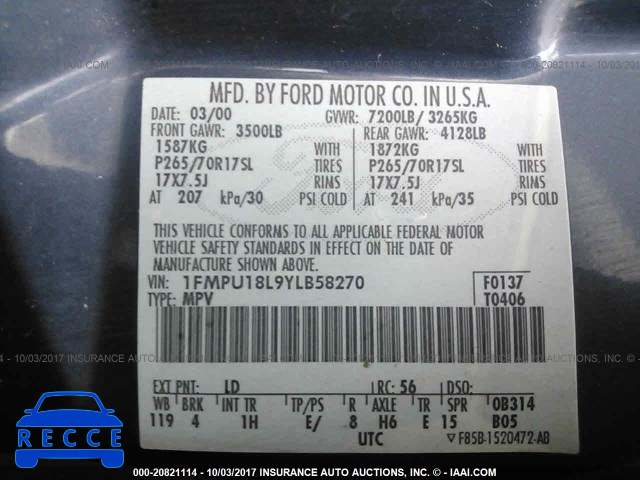 2000 Ford Expedition 1FMPU18L9YLB58270 image 8