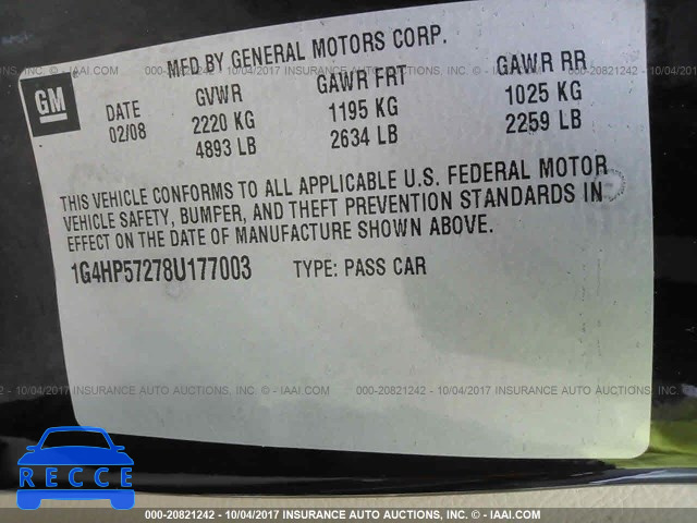 2008 Buick Lucerne CX 1G4HP57278U177003 Bild 8