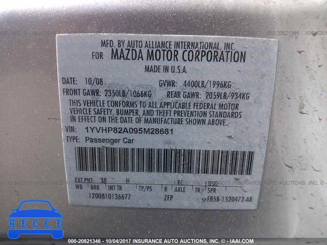 2009 Mazda 6 I 1YVHP82A095M28681 зображення 8