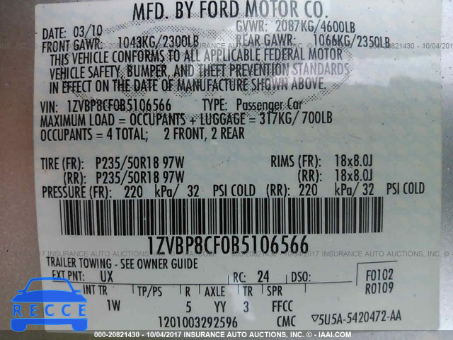 2011 Ford Mustang 1ZVBP8CF0B5106566 image 8