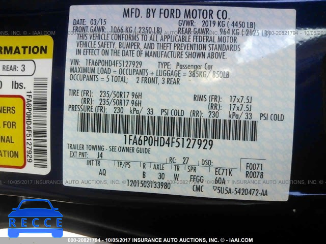 2015 Ford Fusion 1FA6P0HD4F5127929 image 8