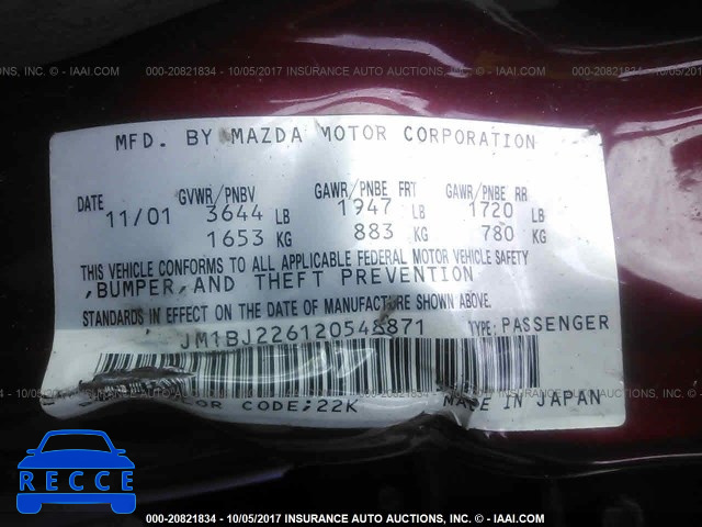 2002 Mazda Protege DX/LX/ES JM1BJ226120548871 зображення 8