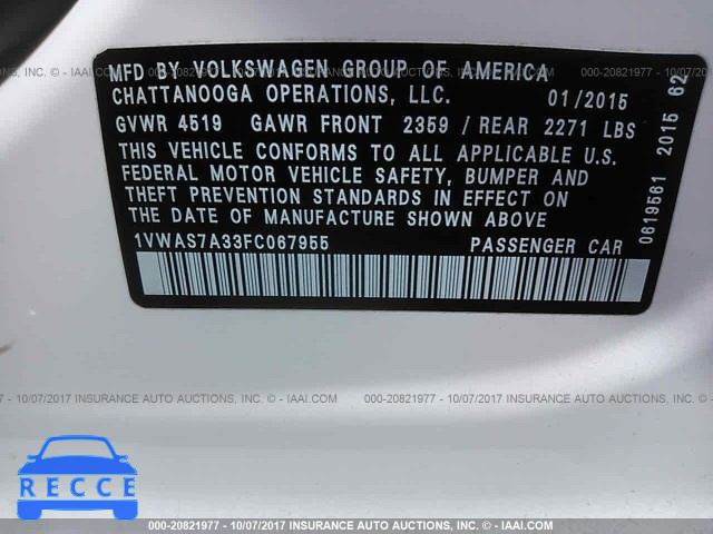 2015 Volkswagen Passat 1VWAS7A33FC067955 image 8