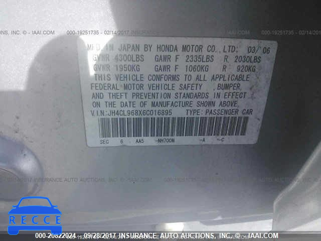 2006 Acura TSX JH4CL968X6C016895 image 8