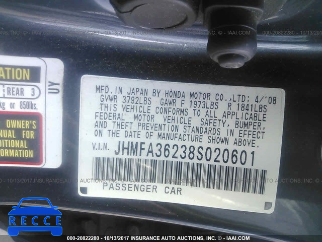 2008 Honda Civic JHMFA36238S020601 image 8