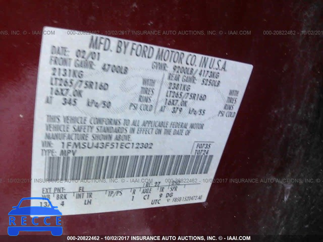 2001 Ford Excursion LIMITED 1FMSU43F51EC12302 image 8