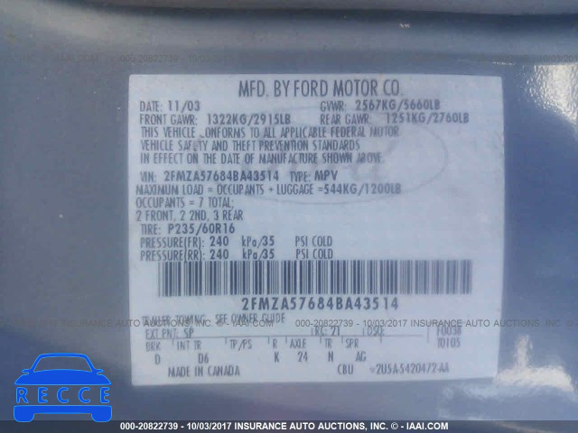 2004 Ford Freestar SES 2FMZA57684BA43514 image 8