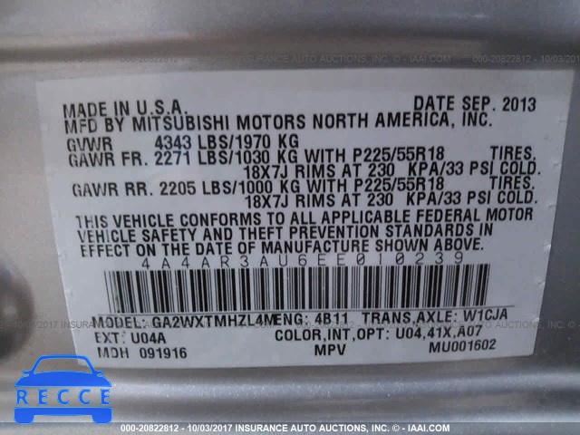 2014 Mitsubishi Outlander Sport 4A4AR3AU6EE010239 image 8