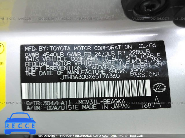2006 Lexus ES 330 JTHBA30GX65176360 image 8