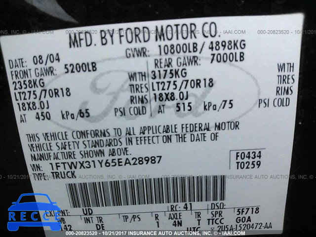 2005 Ford F350 SRW SUPER DUTY 1FTWX31Y65EA28987 image 8