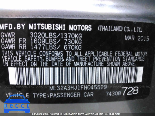 2015 Mitsubishi Mirage DE ML32A3HJ1FH045529 image 8
