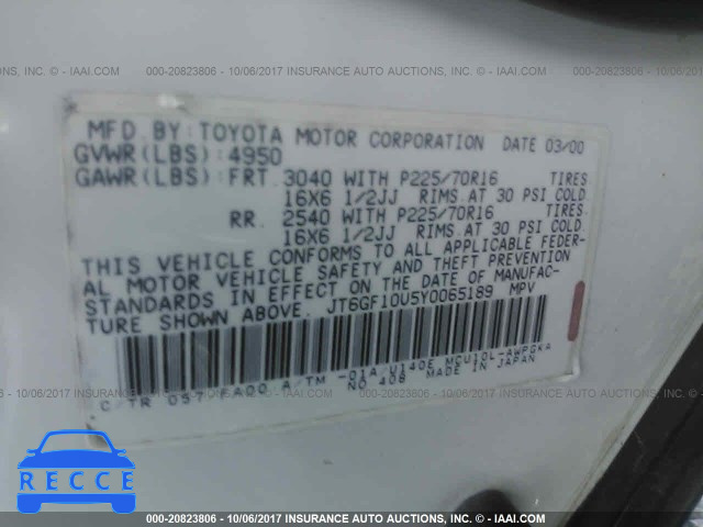 2000 Lexus RX JT6GF10U5Y0065189 image 8