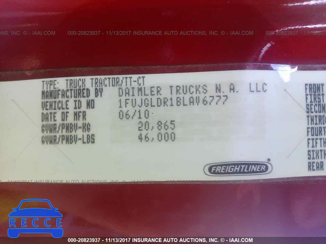 2011 FREIGHTLINER CASCADIA 125 1FUJGLDR1BLAV6777 image 9