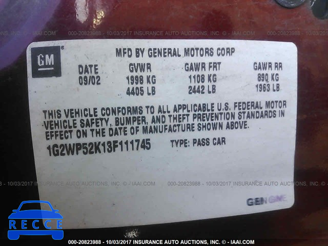 2003 Pontiac Grand Prix 1G2WP52K13F111745 зображення 8