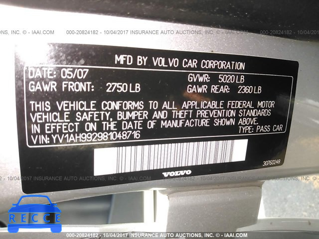 2008 Volvo S80 T6 TURBO YV1AH992981048716 image 8