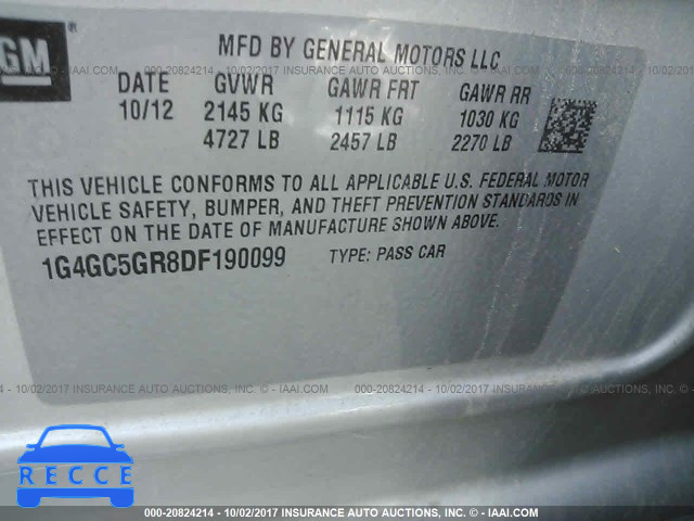 2013 Buick Lacrosse 1G4GC5GR8DF190099 зображення 8